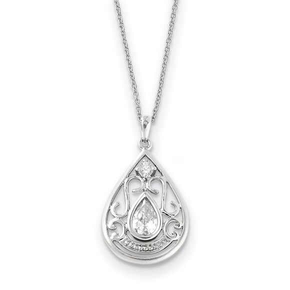 Rhodium Plated Sterling Silver & CZ In Loving Memory Necklace 18 Inch